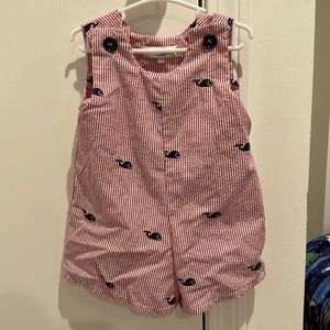 Seersucker whale print. Embroidered whales